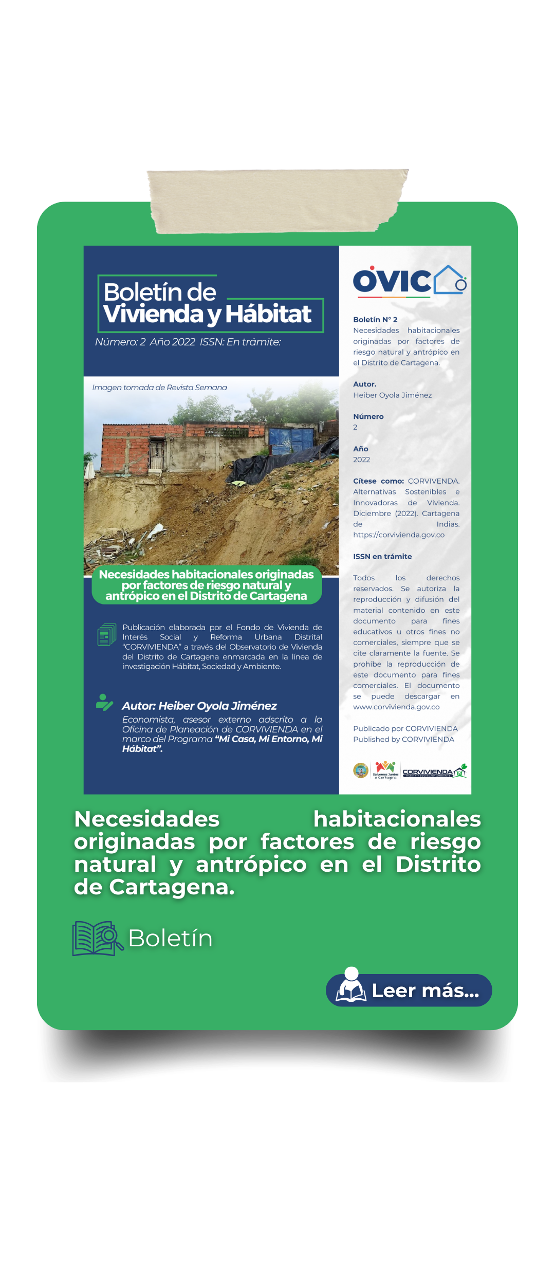 Boletín de Vivienda y Hábitat. Necesidades Habitacionales Originadas por Factores de Riesgo Natural y Antrópico en el Distrito de Cartagena